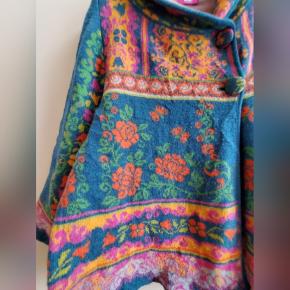 IVKO For Anthropologie Floral Pattern Cardigan Teal Sweater Made in Serbia M - Picture 6 of 10